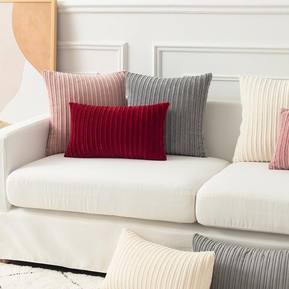 Set 2 Big Petal Pink Blush Soft Corduroy Stripe Velvet Pillow Covers Pillows New - Picture 9 of 10